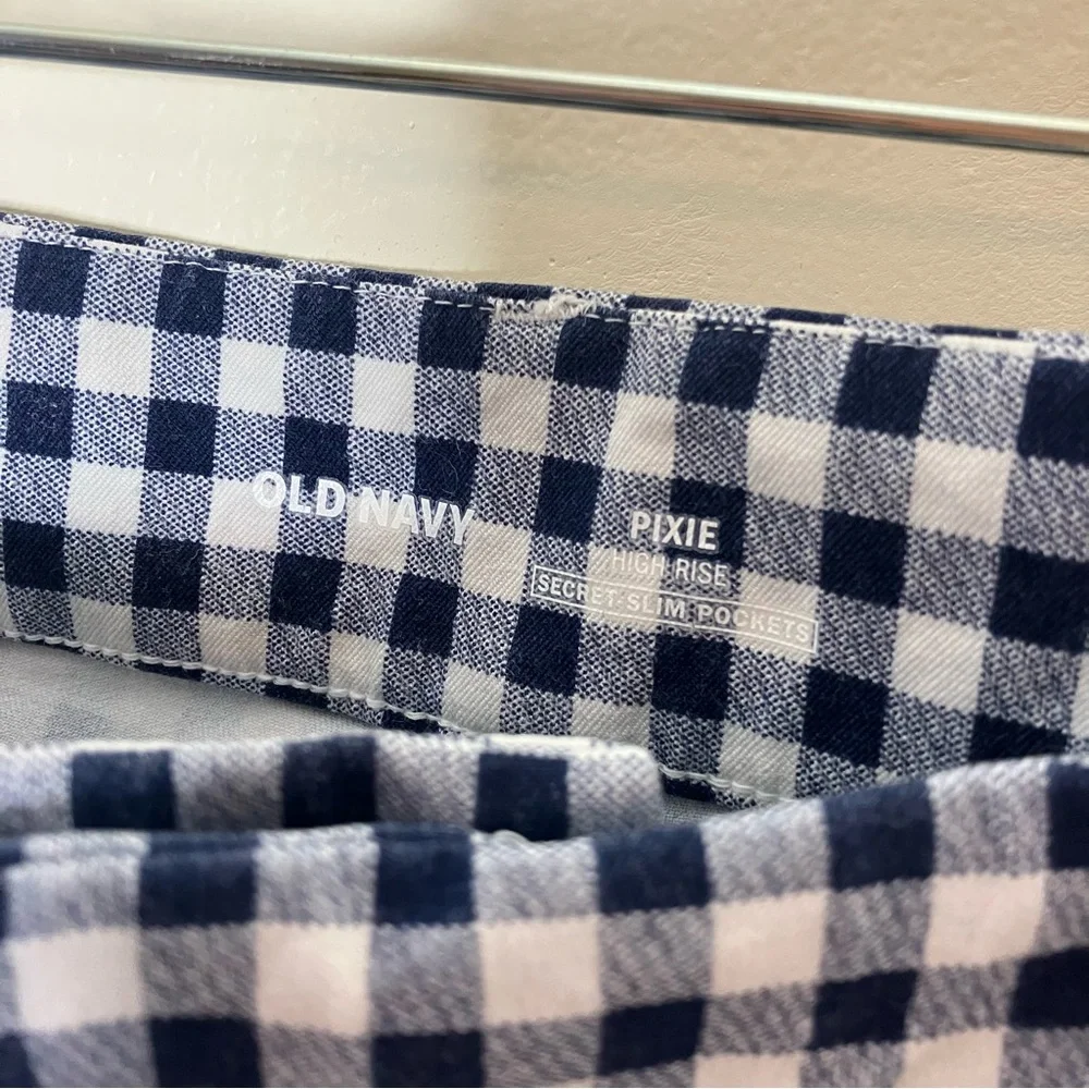 Old Navy navy blue gingham checked High Rise Pixie Ankle pants 14 - Picture 5 of 7